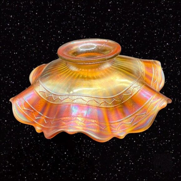Fenton Glass Stippled Rays Scale Band Exterior Iridescent Bowl Marigold 6.5”W 2” - Picture 5 of 12